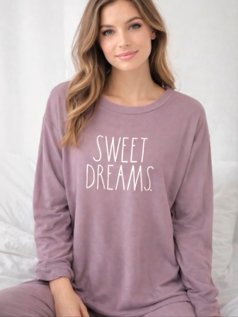 RAE DUNN sweet dreams TOP sweatshirt ELDERBERRY long sleeve SO SOFT